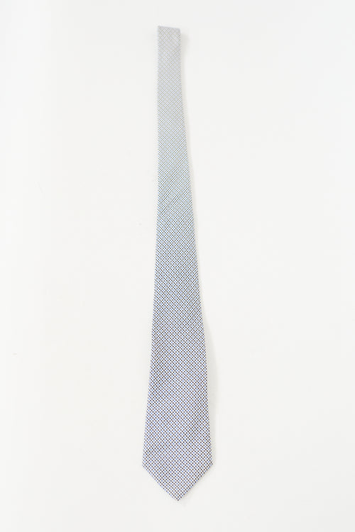 Hermès White & Blue Silk Patterned Tie