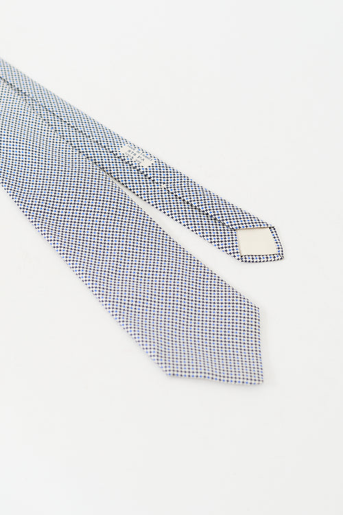 Hermès White & Blue Silk Patterned Tie