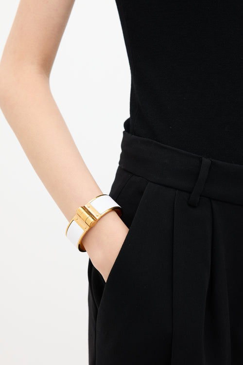 Hermès White & Gold Charniere L Cuff