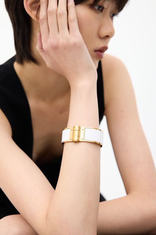 Hermès White & Gold Charniere L Cuff