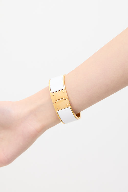 Hermès White & Gold Charniere L Cuff