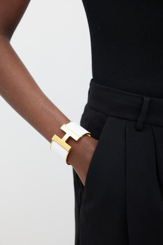 Hermès White & Gold Clic H XL Bracelet