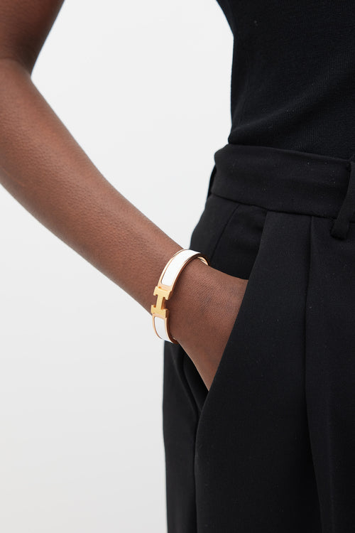 Hermès White & Gold Clic H Bracelet