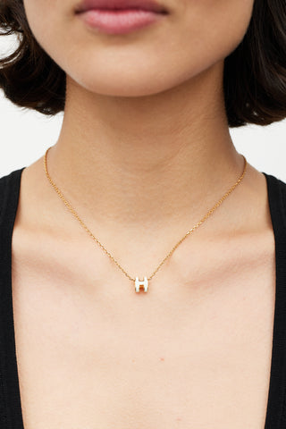 Hermès Gold Mini Pop H White Pendant Necklace