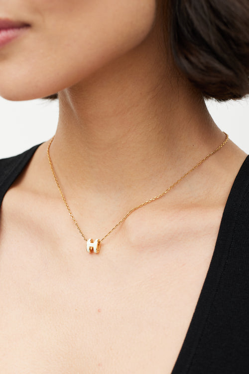 Hermès Gold Mini Pop H White Pendant Necklace