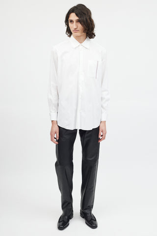 Hermès White Cotton Grey Stripe Button Up Shirt