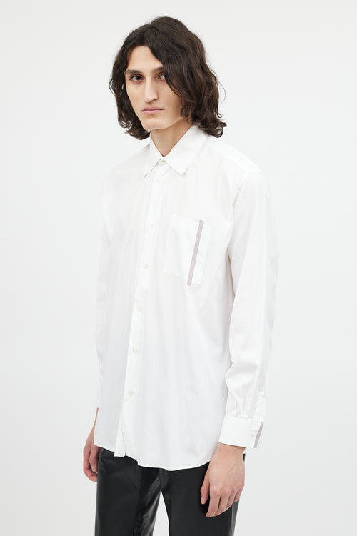 Hermès White Cotton Grey Stripe Button Up Shirt