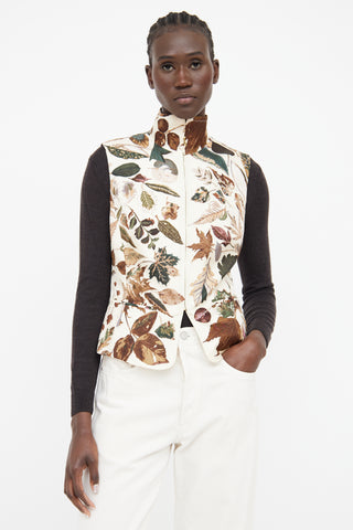 Hermès Cream Multicoloured Leaf Print Silk Zipper Vest