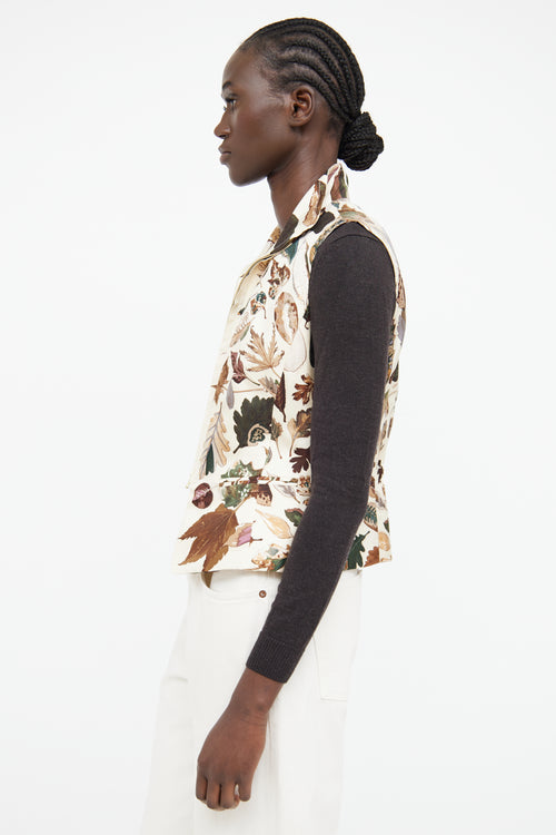 Hermès Cream Multicoloured Leaf Print Silk Zipper Vest