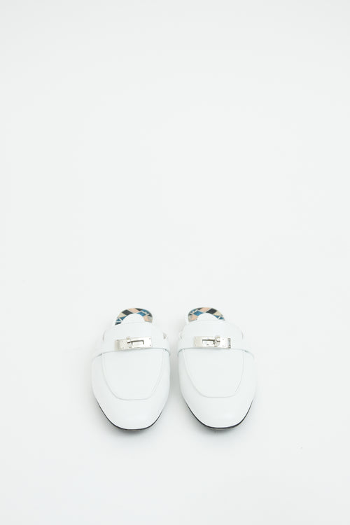 Hermes White Leather Oz Loafer Mule