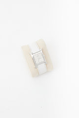 Hermès White Leather & Silver Small Heure H Watch