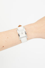 Hermès White Leather & Silver Small Heure H Watch