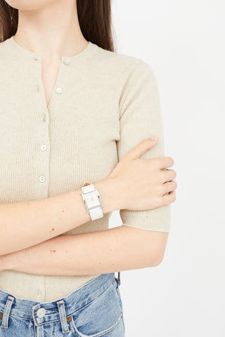 Hermès White Leather & Silver Small Heure H Watch