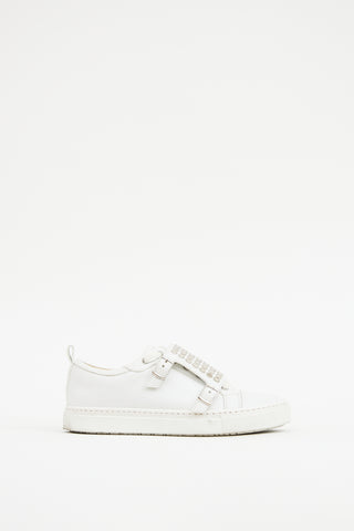 Hermes White & Silver Leather Studded Sneaker