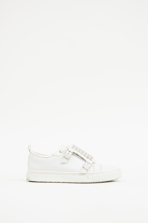 Hermes White & Silver Leather Studded Sneaker