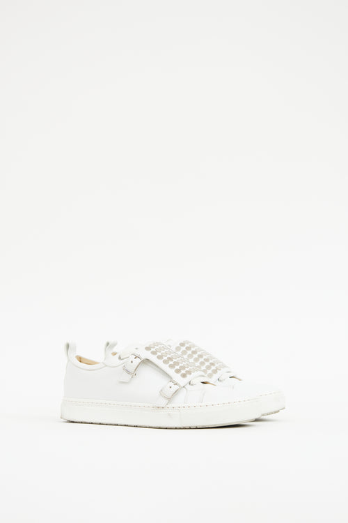 White & Silver Leather Studded Sneaker