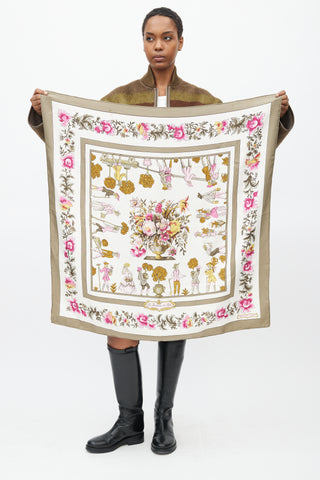 Hermès White & Multi Silk Les Jardiniers du Roy Print 90 Scarf