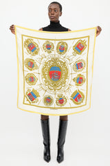 Hermès White & Multicolour Silk Les Armes de Paris 90 Scarf