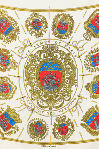 Hermès White & Multicolour Silk Les Armes de Paris 90 Scarf