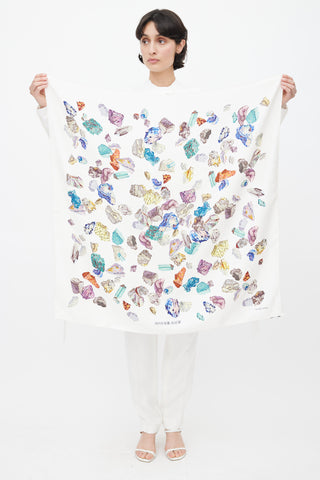 Hermès 2008 White & Multi Mineraux 90 Scarf