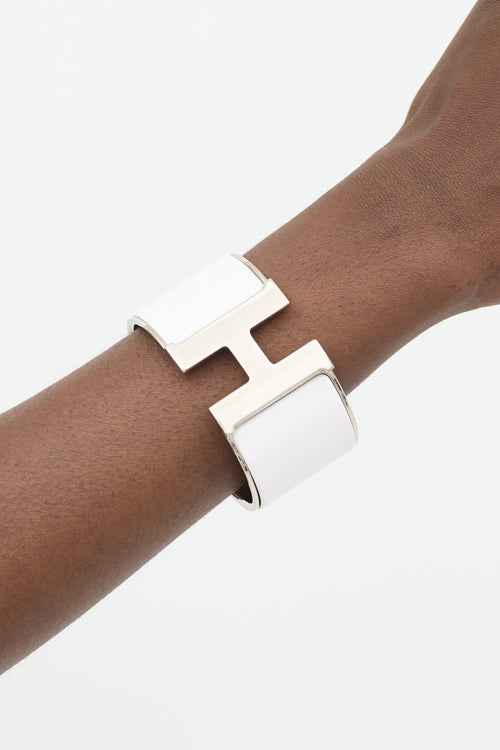 Hermès White & Silver Extra Wide Clic Clac H Bracelet