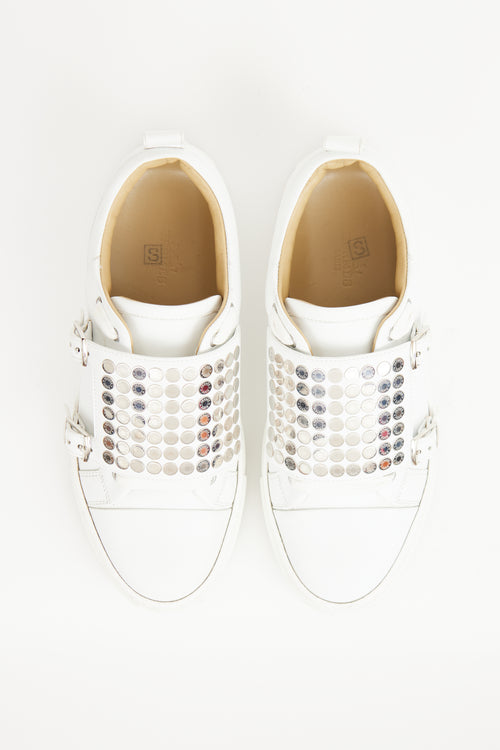 White & Silver Leather Studded Sneaker