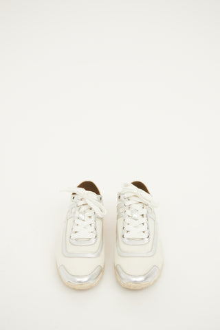 Hermès White & Silver Nylon Low Top Sneaker