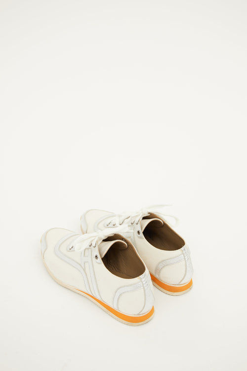 Hermès White & Silver Nylon Low Top Sneaker