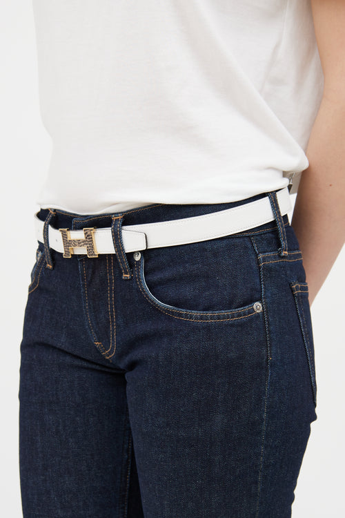 White & Etoupe Mini Reversible Constance Belt