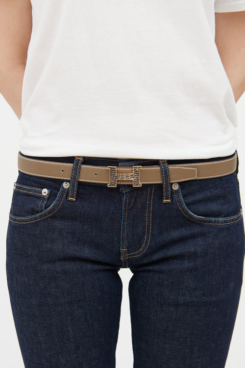 White & Etoupe Mini Reversible Constance Belt