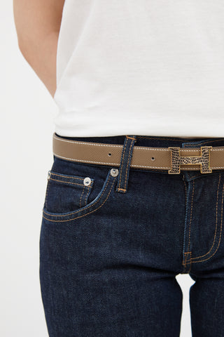 White & Etoupe Mini Reversible Constance Belt