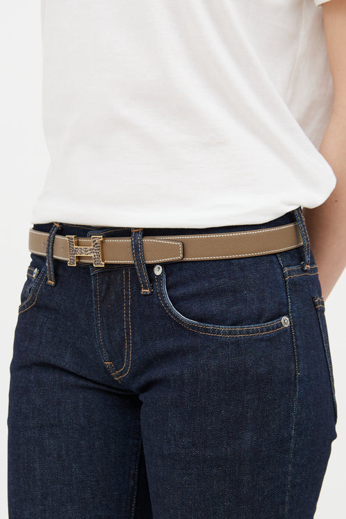 White & Etoupe Mini Reversible Constance Belt