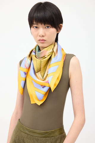 Hermès Yellow & Multi Silk Rafales 90 Scarf