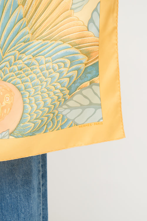 Hermès Yellow Les Perroquets Silk Scarf