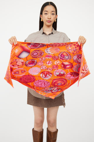 Hermès Orange & Multi L'Art du Temari Losange Plisse Scarf