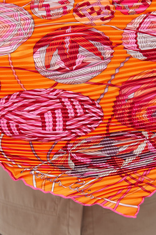 Hermès Orange & Multi L'Art du Temari Losange Plisse Scarf