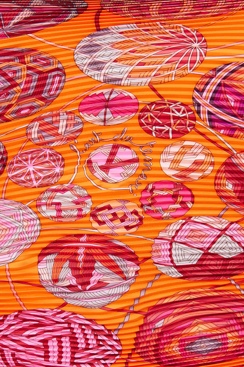 Hermès Orange & Multi L'Art du Temari Losange Plisse Scarf