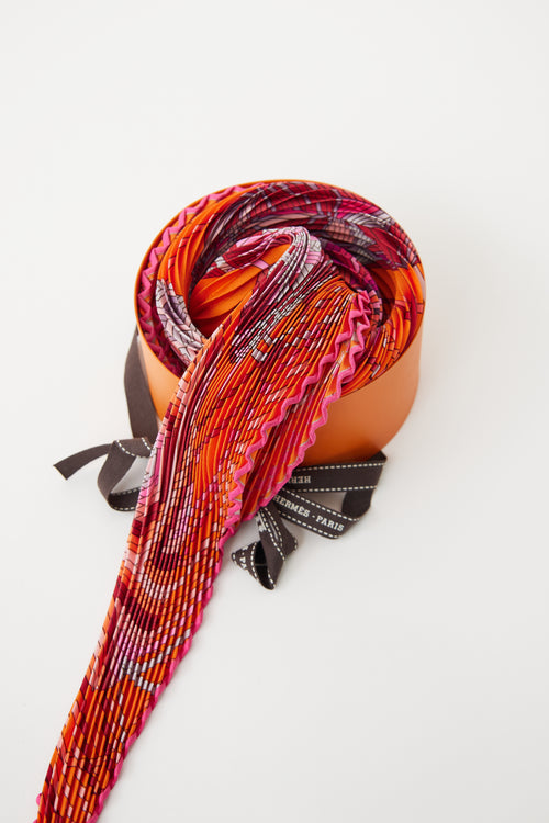 Hermès Orange & Multi L'Art du Temari Losange Plisse Scarf