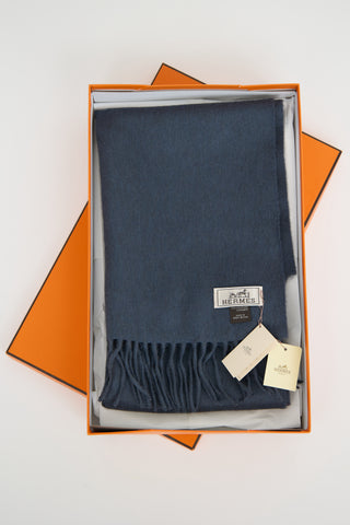 Hermes Grey Unie Brodee Cashmere Scarf