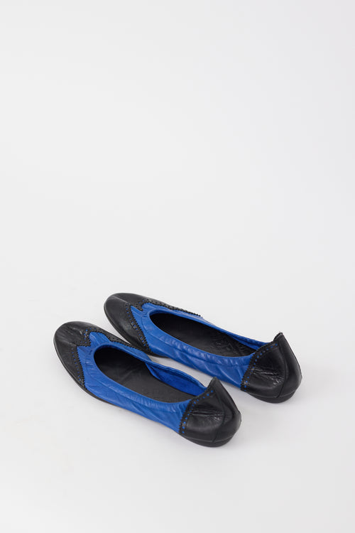 Hermès Black & Blue Leather Brogue Ballet Flat