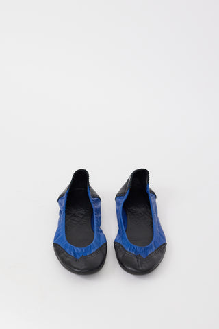 Hermès Black & Blue Leather Brogue Ballet Flat