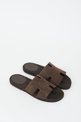 Hermès Brown Suede Antigua Espadrille Sandal