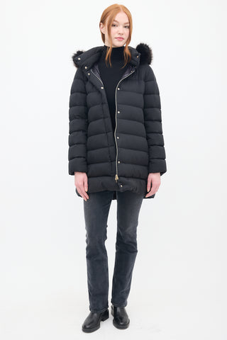 Herno Black Down & Faux Fur Puffer Coat