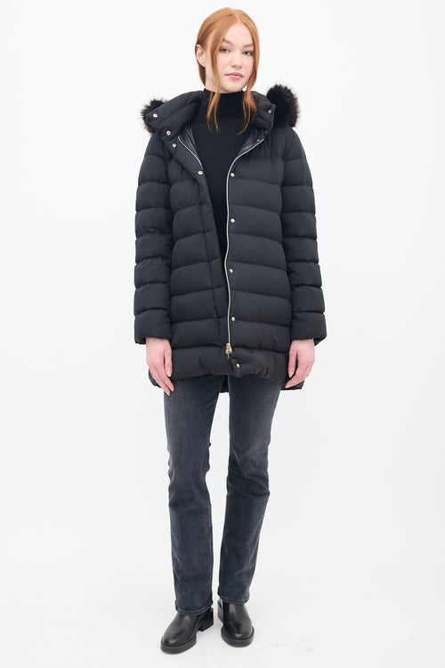 Herno Black Down & Faux Fur Puffer Coat