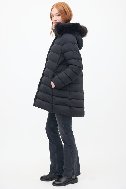 Herno Black Down & Faux Fur Puffer Coat