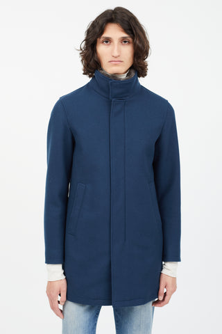 Herno Blue Wool Fur Coat