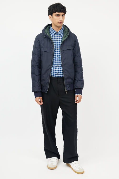 Herno Navy & Green Reversible Nylon Down Jacket
