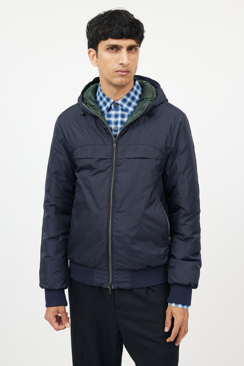 Herno Navy & Green Reversible Nylon Down Jacket