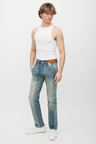 Heron Preston X Levi's Light Wash & Orange Distressed Jeans