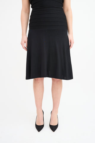 Hervé Léger Black Bandage Flounce Midi Skirt